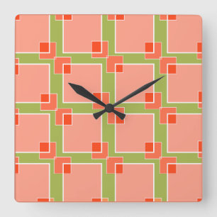 Relógio Quadrado Cores Rosa Peachy em Oliva