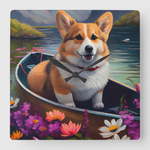 Relógio Quadrado Corgi num Remo: Uma Aventura Cênica