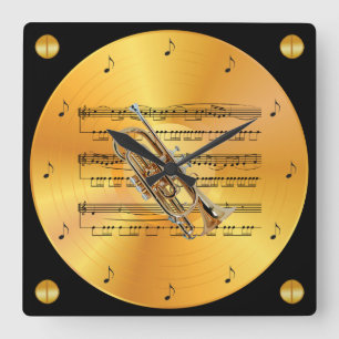Relógio Quadrado Cornet ~ Folha Música ~ Registro Dourado ~