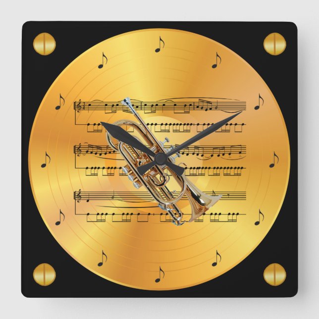 Relógio Quadrado Cornet ~ Sheet Music ~ Dourado Record ~ (Frente)