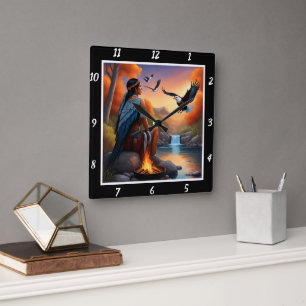 Relógio Quadrado Correntes nativas: Gleam do rio Dive da Águia