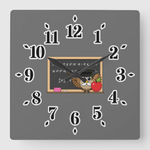 Relógio Quadrado Coruja de Professores Bonita com Cartoon Apple