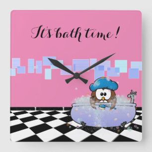 Relógio Quadrado coruja do tempo do banho