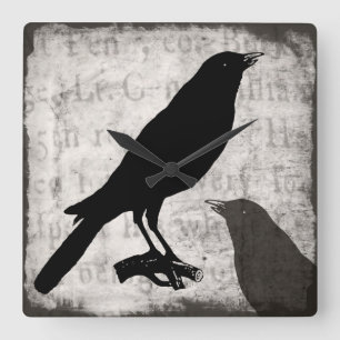 Relógio Quadrado Corvo personalizado colagem dos pássaros do góti