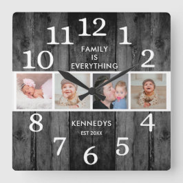 Relógio Quadrado Cota da Família Fotográfica Rustic Black Reclaimed
