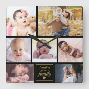 Relógio Quadrado Cota Dourada da Família Colagem de Fotos Personal
