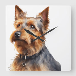 RELÓGIO QUADRADO COTE BROWN & CINZA AUSTRALIANO TERRIER DOG