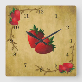 Relógio Quadrado Country Strawberry Wall Clock