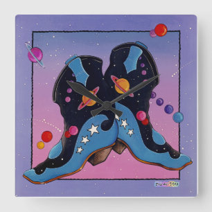 Relógio Quadrado Cowboy da meia-noite Western Boots WALL CLOCK