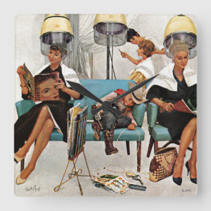 Relógio Quadrado Cowboy dormindo no salão de beleza