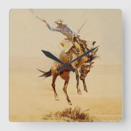 Relógio Quadrado Cowboy em um Cavalo Empinando #2 por Edward Borein