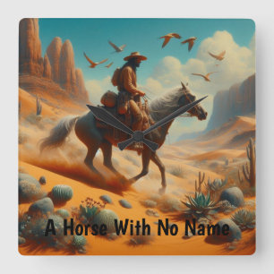 Relógio Quadrado Cowboy solitário no Deserto Canyon - Arte Surreal 