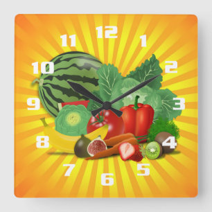 Relógio Quadrado Cozinha de Frutas e Legumes Maravilhosos