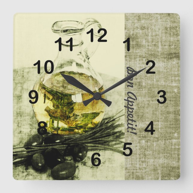Relógio Quadrado Cozinhar de garrafa de azeite ainda vivo (Frente)