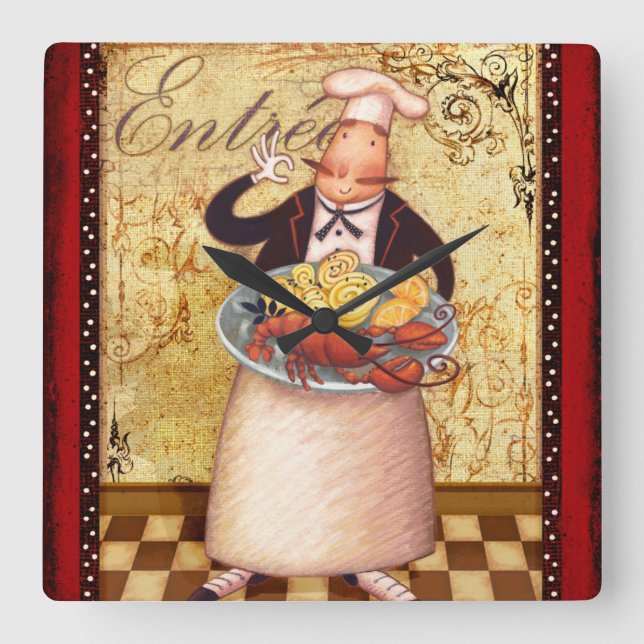 Relógio Quadrado Cozinheiro chefe Entrée (Frente)