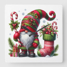Relógio Quadrado Cozy Christmas Gnome Art – Festive Holiday