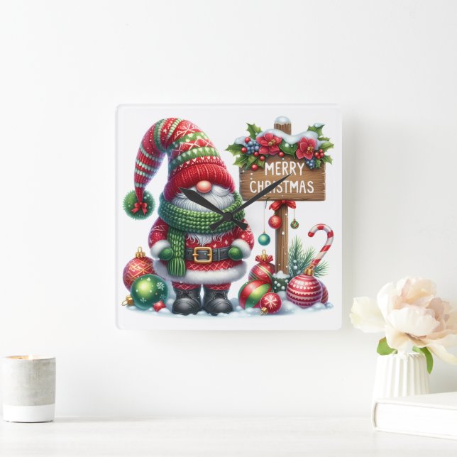 Relógio Quadrado Cozy Christmas Gnome Art – Festive Holiday (Lar)