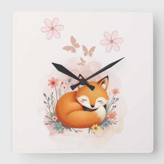 Relógio Quadrado Cozy Woodland Nursery (Frente)