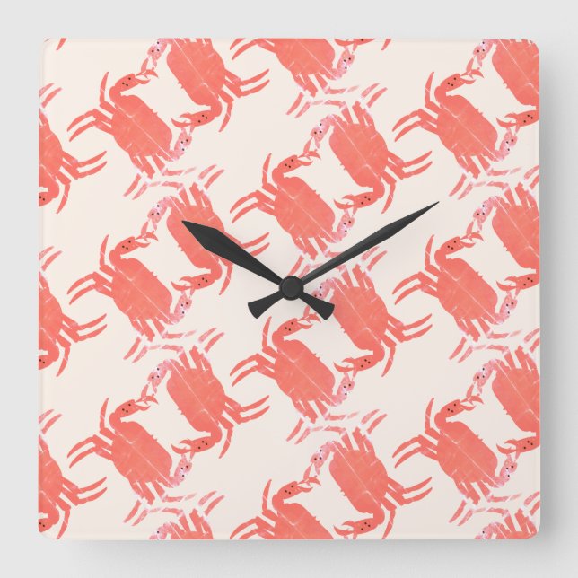 Relógio Quadrado Crab Ocean Beach Sea Creature Pattern  (Frente)