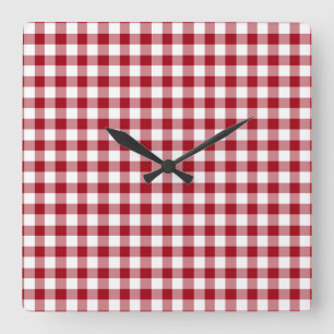 Relógio Quadrado Cranberry Red E White Checaram Padrão De Gingham