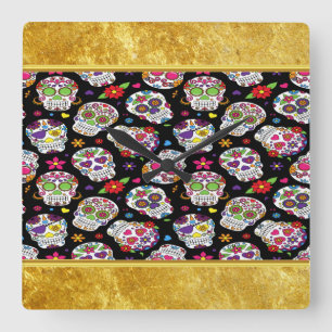 Relógio Quadrado Crânio de açúcar Assustador e sangramento intimida