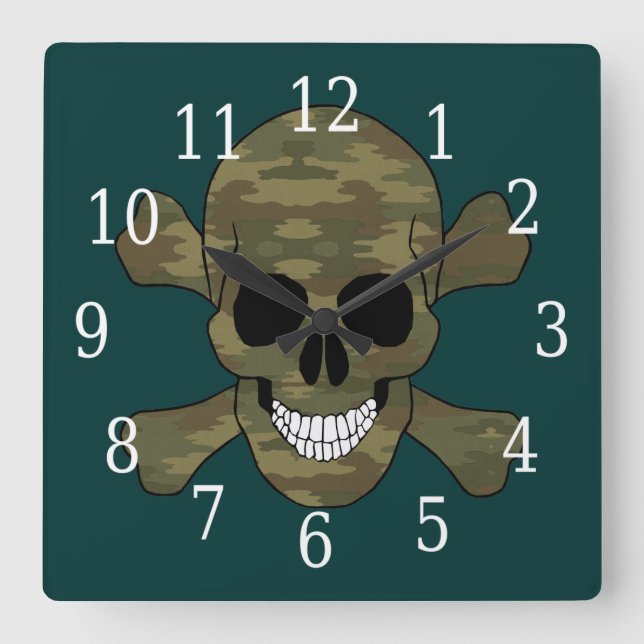 Relógio Quadrado Crânio E Crossbones De Camuflagem (Frente)