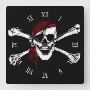 Relógio Quadrado Crânio e Crossbones do pirata