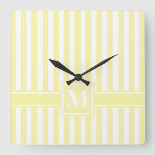 Relógio Quadrado Cream Modern Stripe com Monograma