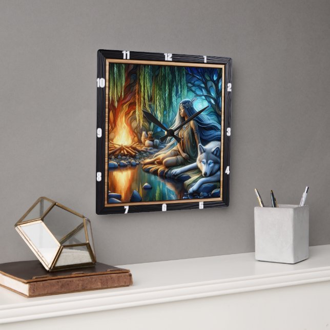 Relógio Quadrado Crepúsculo indígena nativo: a glória sagrada (Escritório)