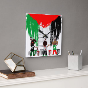 Relógio Quadrado Crianças de Gaza Pintando a Bandeira da Palestina