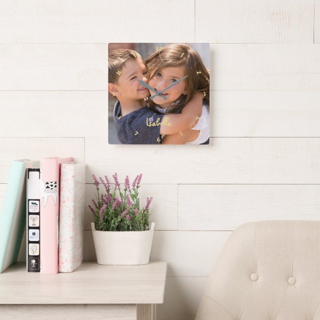Relógio Quadrado Criar Nome de Foto Personalizado para Crianças Beb (Sala de leitura)