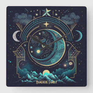 Relógio Quadrado Crie a sua Abstrato Celestial Paisagem