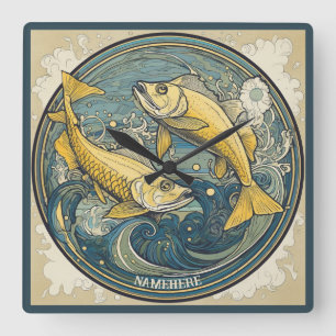 Relógio Quadrado Crie a sua própria arte Peixes do próximo dia Zodi