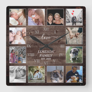 Relógio Quadrado Crie a sua própria foto Coligindo madeira número r