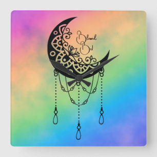 Relógio Quadrado Crie a sua própria Silhouette de Leafy Moon