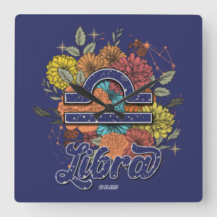 Relógio Quadrado Crie o seu próprio Starry Floral Libra Zodiac