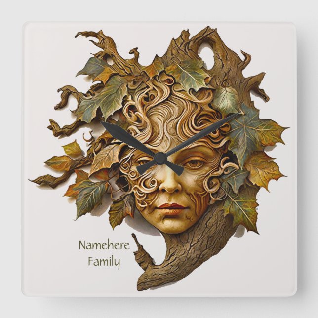 Relógio Quadrado Crie seu Ouro bonito, Dryad (Frente)