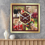 Relógio Quadrado Crie seu próprio Burgundy de 4 Fotos e Dourado<br><div class="desc">Carregue suas fotos favoritas para fazer seu próprio presente de fotos personalizadas.</div>