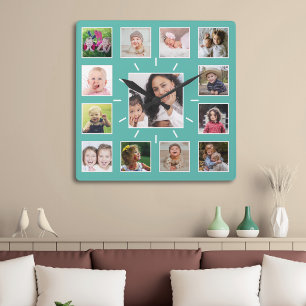 Relógio Quadrado Crie Seu Próprio Colagem de Fotos de Família 13 Az