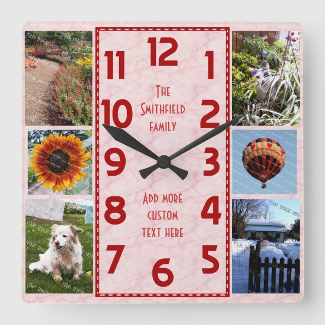 Relógio Quadrado Crie seu próprio Deco 6 Fotografia Colagem Rosa Ma (Frente)