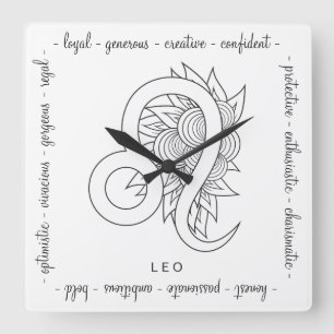 Relógio Quadrado Crie seu próprio preto e branco Elegante Leo Zodia