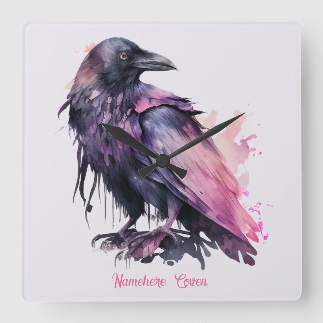 Relógio Quadrado Crie seu próprio Raven Preto Místico (Frente)