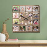 Relógio Quadrado Crie Sua Própria Família 16 Foto Collage Wood<br><div class="desc">Mostre o amor e o riso da sua família com o nosso Crio O relógio da sua família de 16 Foto Collage. Este relógio único permite que você crie uma colagem personalizada de 16 fotos, fazer-a uma maneira perfeita de celebrar sua família e seus filhos. O estilo moderno da fazenda...</div>