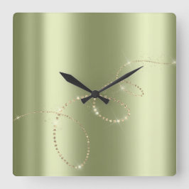 Relógio Quadrado Cristais Mint Infinity Dourado. Elegante Greenpeac