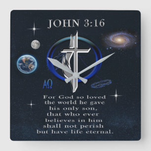 Relógio Quadrado Cristianismo João 3:16