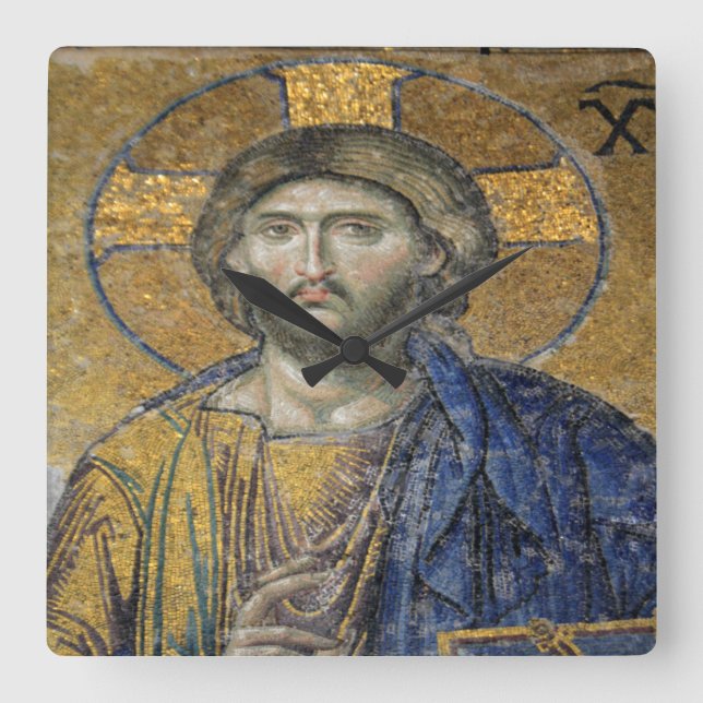 Relógio Quadrado Cristo Pantocrator Islâmico Icônico Religioso Roma (Frente)