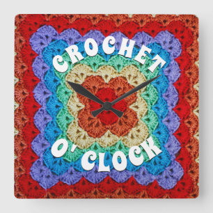 Relógio Quadrado Crochet psicadélico