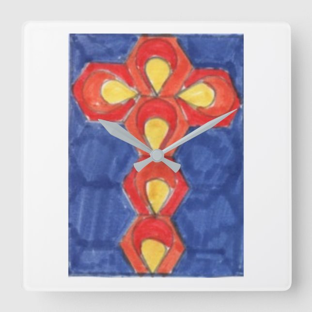 Relógio Quadrado Cross Motif Square Wall Clock (Frente)
