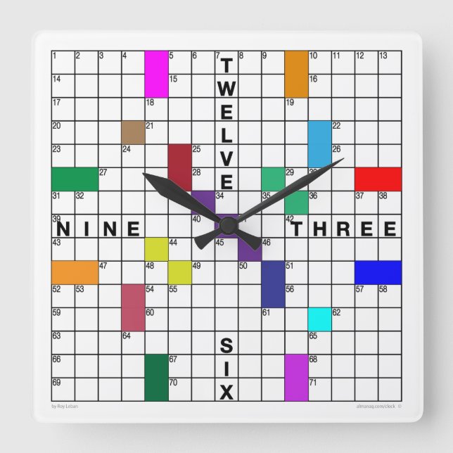 Relógio Quadrado Crossword Clock com quebra-cabeça para download (c (Frente)