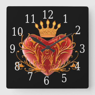 Relógio Quadrado Crown Filigree Heart Square Clock